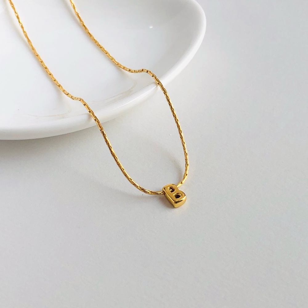 18K Gold Plated Letter “B” - Snake Chain Minimalist Bubble Monogram Necklace
